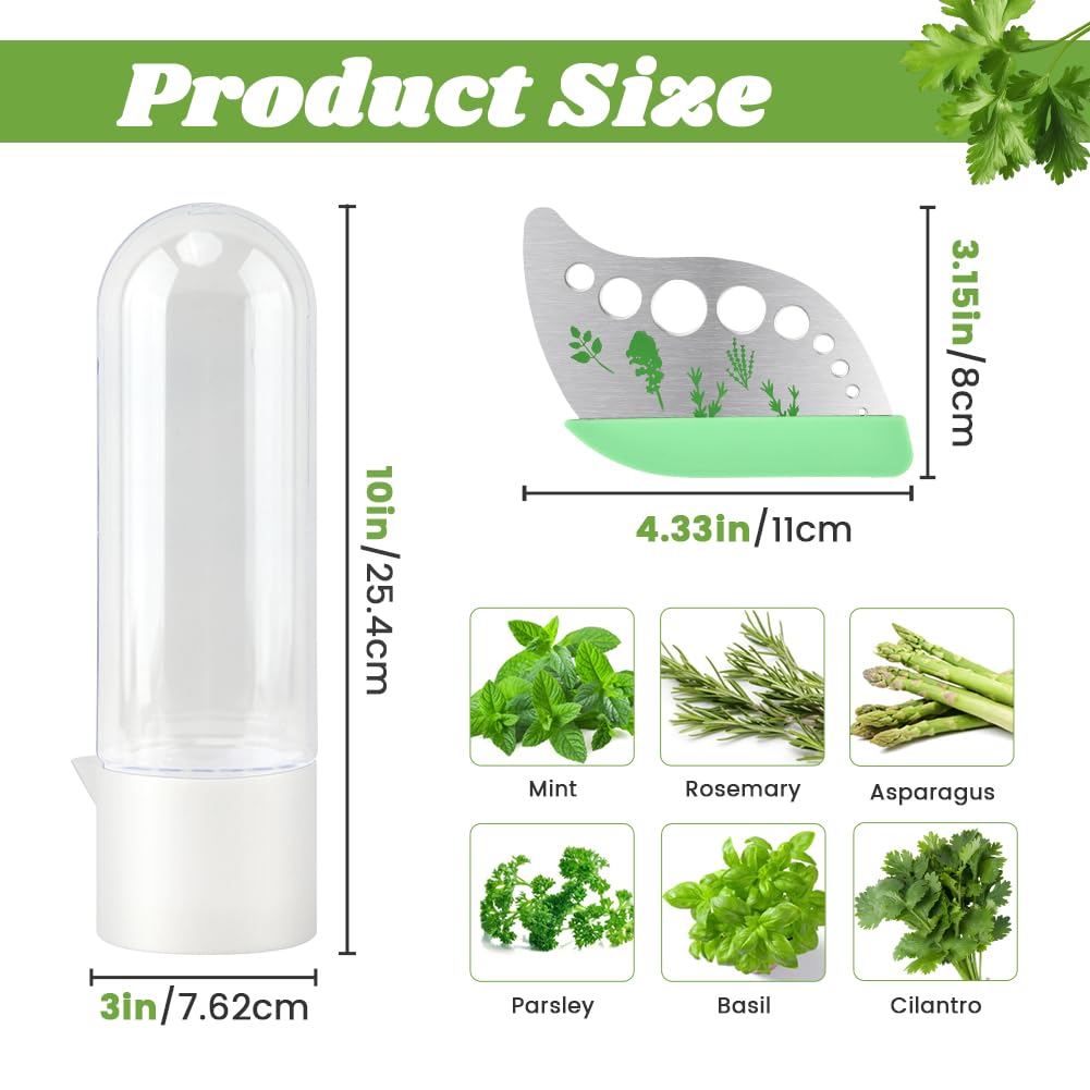Yuanfenron Herb Keeper for Refrigerator with Herb Peeler - Herbs Saver & Vegetable Preservation Container, Extends Freshness Up to 2-3 Weeks for Cilantro, Basil, Parsley, Mint & Greens