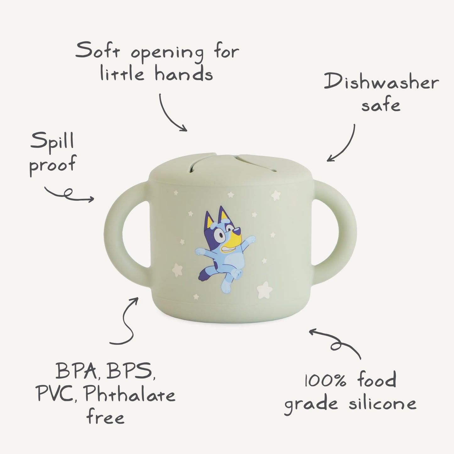 mushie x Bluey Silicone Snack Cup | Spill Proof Food Container for Toddler and Baby (Bluey Ivory)