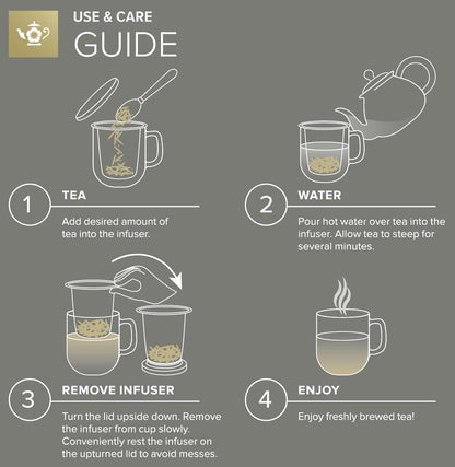 Teabloom Premium Borosilicate Glass Mug - 12 Ounces (350 mL) with Stainless Steel Loose Leaf Tea Infuser and Lid/Dish