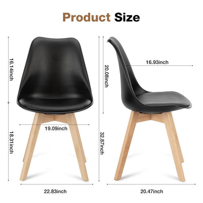 OLIXIS Set of 4 Dining Kitchen Mid-Century Modern Chairs with Wood Legs and PU Leather Cushion for Living Room Bedroom Outdoor Lounge, Black