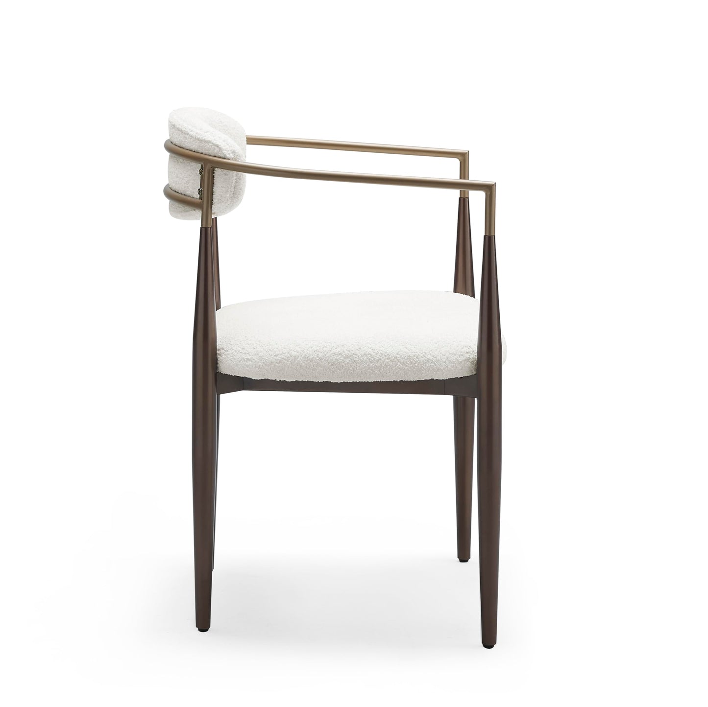 Christopher Knight Home Set of 2 Jetson Modern Curved Open Backrest Fabric Upholstered Dining Chairs, Side Chair for Dining Room/Kitchen, Iron Toothpick Frame, Golden Amrest, White Beige+Gold