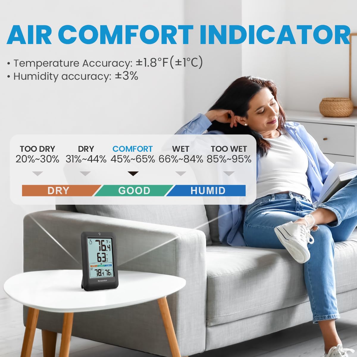 Newentor Indoor Outdoor Thermometer Wireless, Weather Stations Wireless Indoor Outdoor, Outdoor Thermometers for Patio House, Black with 1 Sensor
