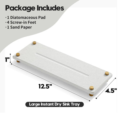 Razborci Water Absorbing Stone Sink Caddy Kitchen Sink Organizer Tray, Diatomite Bathroom Counter Tray, Gold Faucet Drying Mat Coaster Soap Dish Rack Riser Dispenser Sponge Holder, Beige 12.5" x 4.5"