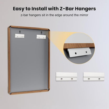 LOAAO Bathroom Mirror - 24x32 Inch Rounded Rectangle Design with Anti-Rust Wood Grain Frame | Versatile Hanging Options