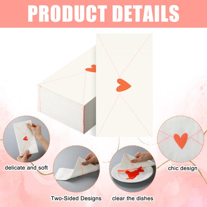 Havawish 100 Pcs Love Letters Disposable Napkins Love Heart Cocktail Napkins Red Heart Sign Paper Guest Hand Towel for Wedding Anniversary Bridal Shower Valentine Party Lunch Dinner Kitchen Bathroom