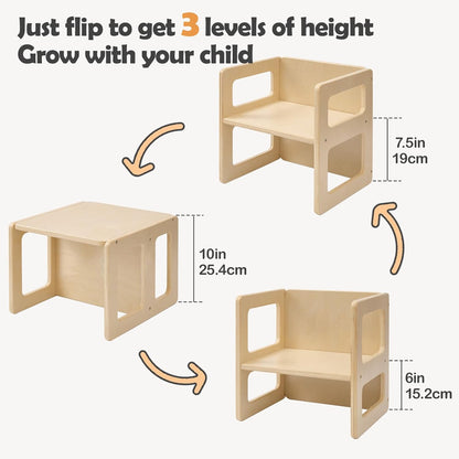 1-3, Natural2pcs FUNLIO Height Adjustable Montessori Weaning Chair for Age Quality Solid Wooden Chair