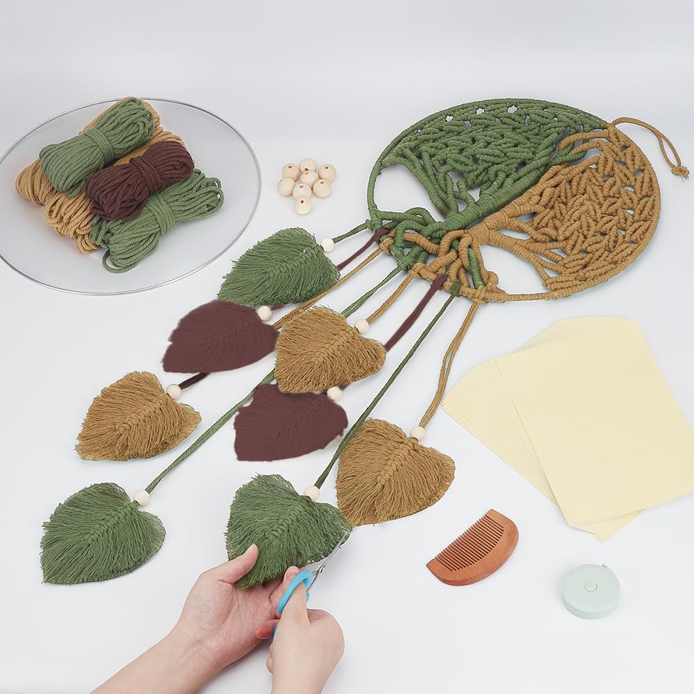 ACRNIGHEET DIY Macrame Kit for Adults Beginners Handmade Leaves Tree of Life DIY Boho Macrame Wall Hanging Ornaments with Macrame Supplies Wall Hanging Kit for Home Decor Craft Gifts(Coffee Series)