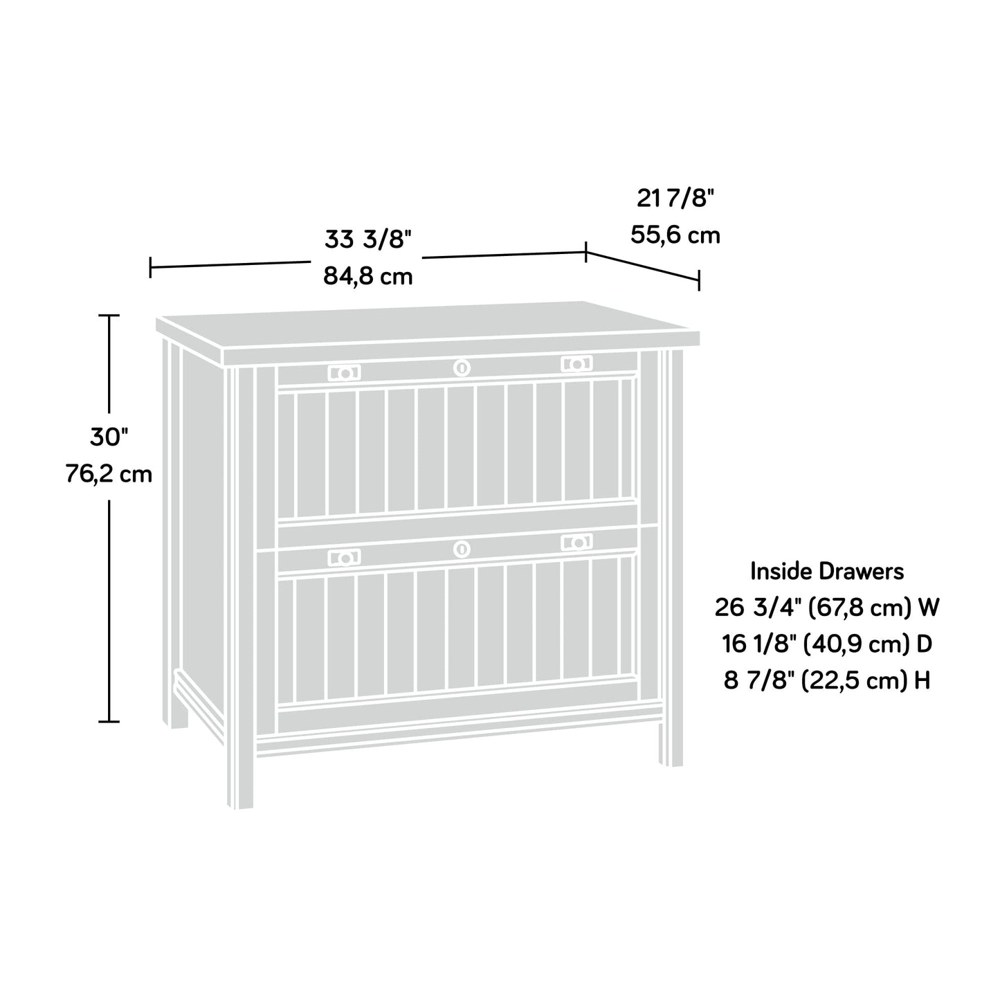 Sauder Costa 2 Drawer Lateral File Cabinet with Lock for Home Office, in Chalked Chestnut