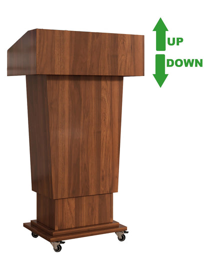 Xibolai Mobile Podium 40"-53" Adjustable Height & Locking Casters | 25"x16" Blockboard Podium Lectern with Wheels for Classrooms, Auditoriums, Events