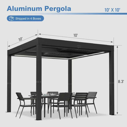 Patiowell 10x10 FT Louvered Pergola, Electric Outdoor Aluminum Pergola with LED Lights, Modern Hardtop Gazebo with Integrated Drainage & Adjustable Roof for Patio Backyard Deck, Gray