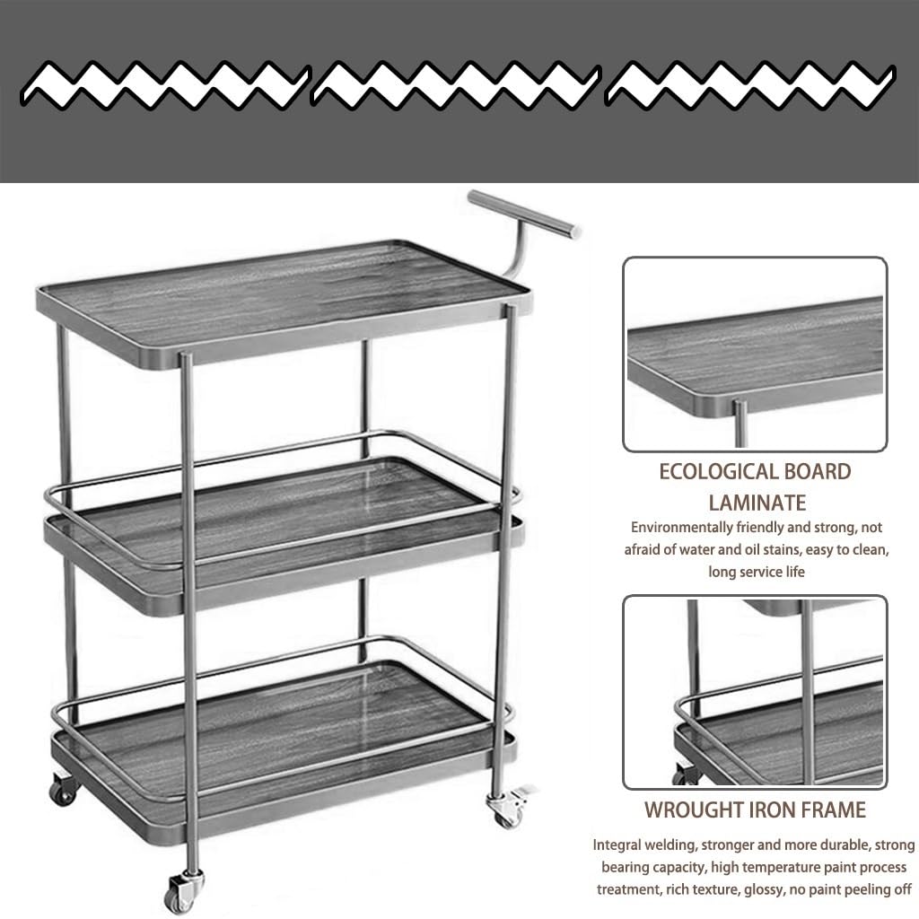 FGQuelleBM 3-Tier Serving Cart with 2 Style Options (Wood & Marble Finish), Features Thoughtful Handles & Brake Wheels for Home & Office(White Gold)