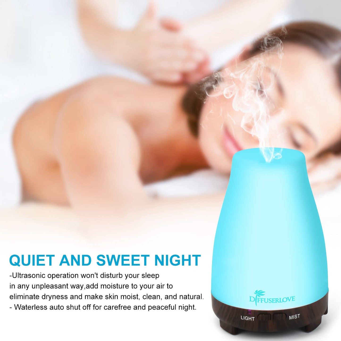 Diffuserlove Essential Oil Diffusers 200ML Remote Control Ultrasonic Mist Humidifiers BPA-Free Aromatherapy Diffuser with 7 Color Lights, Auto Shut-Off for Bedroom Office Kitchen