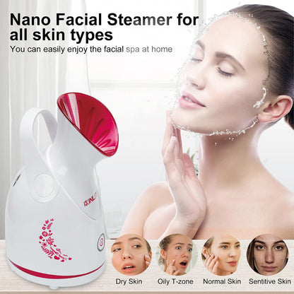 Facial Steamer Ionic Face Steamer for Home Facial, Warm Mist Small Facial Steamer for Deep Cleaning Unclog Pores with Blackhead Remover, Aromatherapy Kit for Personal Home SPA (Blue)