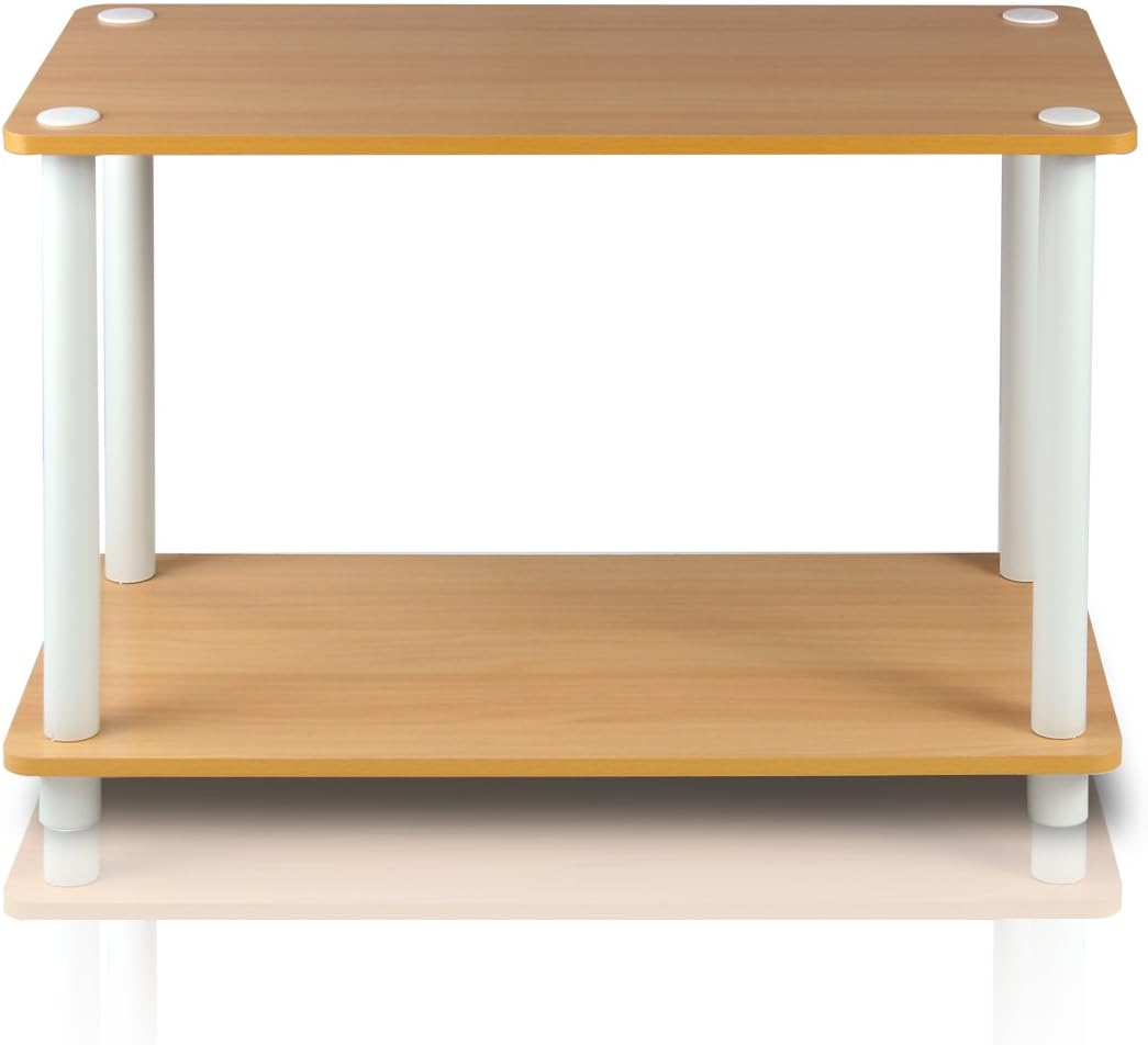 2-Tier Furinno Turn-N No Tools Tube Shelf/End Table, Single, Beech/White