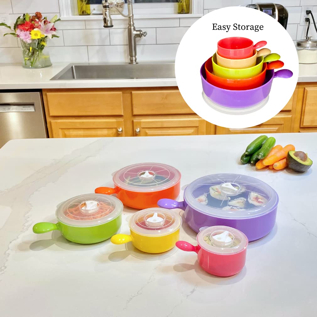 Evelots Microwave Freezer Safe Bowls - 10 Piece Set - With Vented Lids and Handles - Soup Bowls, Ramen, Cookware, Food Container Microwave Safe - BPA Free Plastic