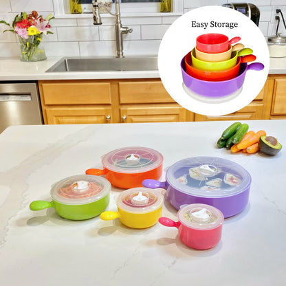 Evelots Microwave Freezer Safe Bowls - 10 Piece Set - With Vented Lids and Handles - Soup Bowls, Ramen, Cookware, Food Container Microwave Safe - BPA Free Plastic