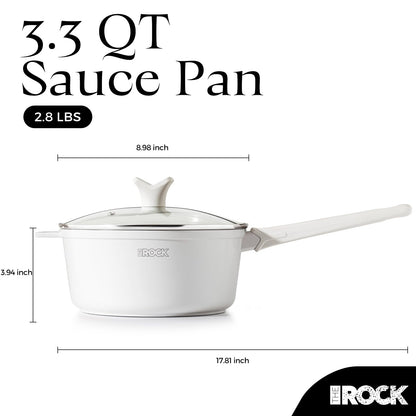 THE ROCK SOHO Ceramic Nonstick Saucepan with Lid, 3.3 Quarts Non Toxic Small Pot with PPG Fusion Pro Coating–Nothing Sticks, Never Warps, Lasts Longer, Induction Compatible, PTFE, PFOA&PFAS Free