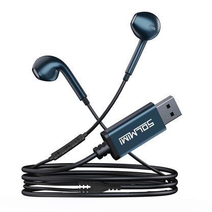 SOLMIMI USB Earbuds with Microphone for PC Laptop, 2M/6.5ft USB-A Headset Headphone with Microphone for PC Computer Laptop PS4 PS5 Notebook Desktop Office Home with Volume Control& Mute