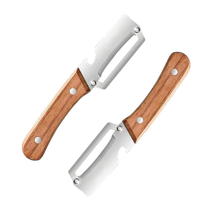 2-in-1 Multifunctional Vegetable Peeler with Wooden Handle & Stainless Steel Blade, Multifunctional Vegetable Peeler, Built-in Bottle Opener, Fruit & Vegetable Kitchen Peeling Tool (2Pcs)