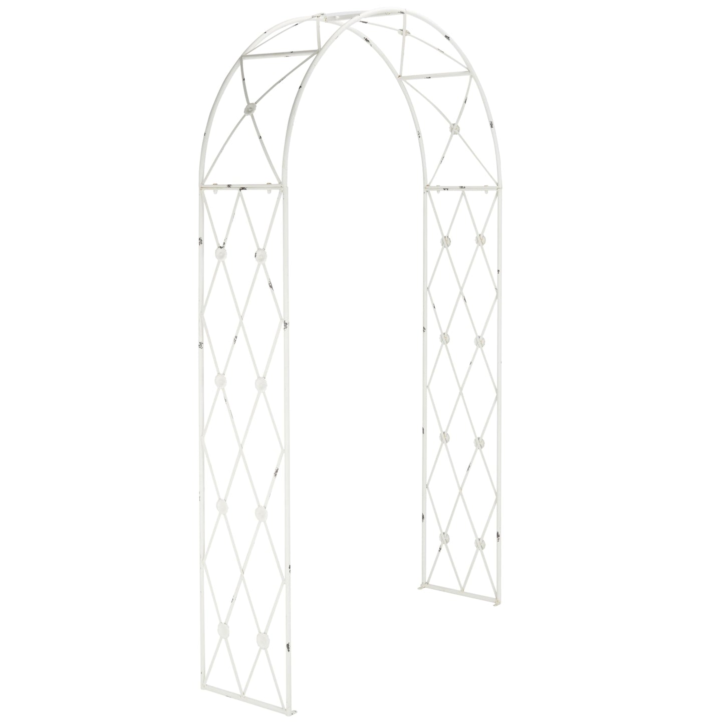 SAFAVIEH Outdoor Collection Atticus Antique White Wrought Iron Lattice Arch Garden Arbor
