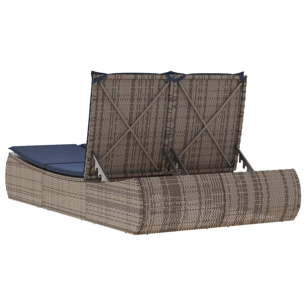 MBDRKVGF Double Sun Lounger with Canopy and Cushions, Outdoor Poly Rattan Daybed with Adjustable Backrest, Gray Patio Lounge Chair for Garden Poolside