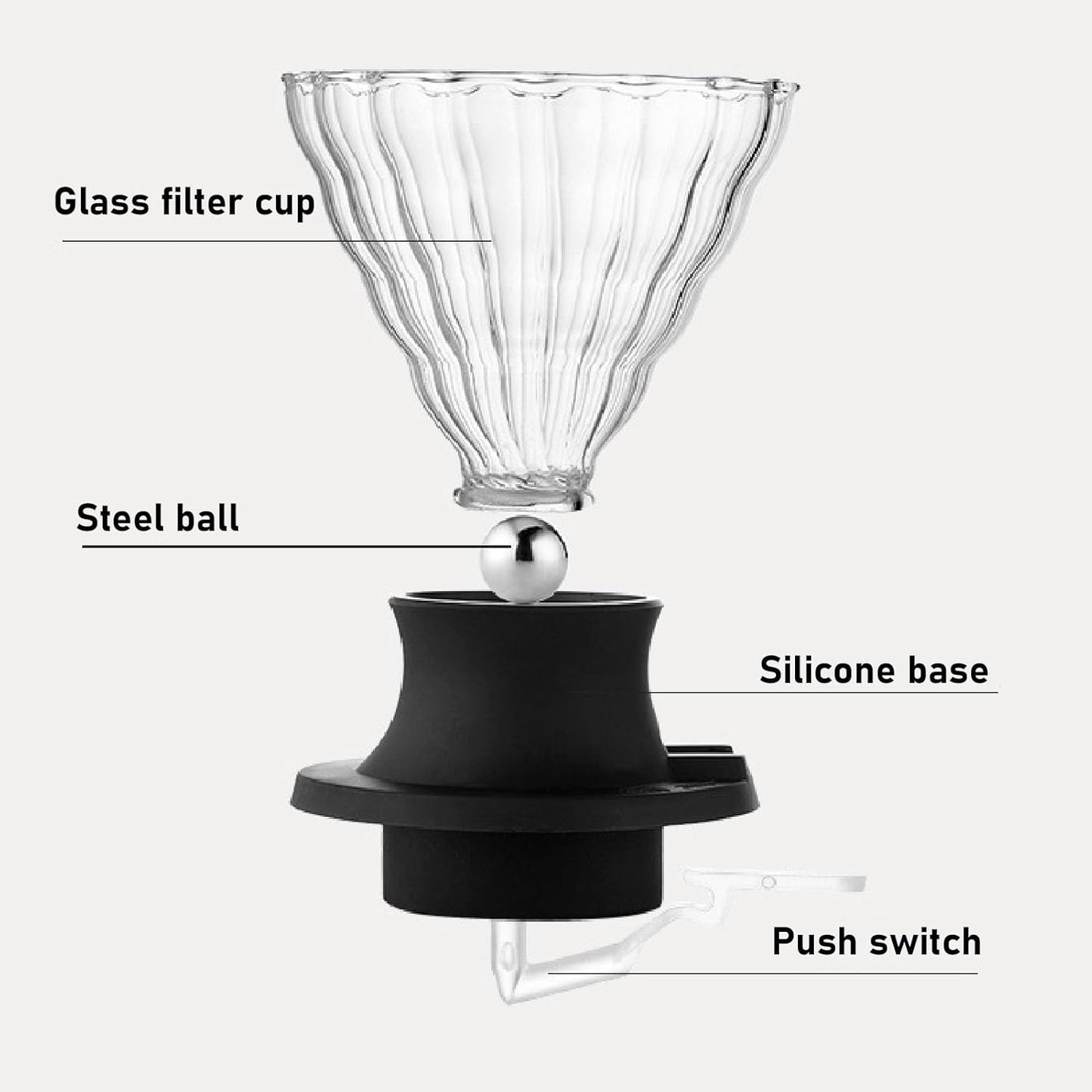 High Temperature Resistance Glass Coffee Dripper with Steel Balls, Easy to Operate for Immersion and Hand Drip
