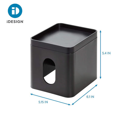 iDesign Facial Tissue Box Cover with Storage Tray, The Cade Collection – 6.1" x 5.15" x 5.4", Matte Black