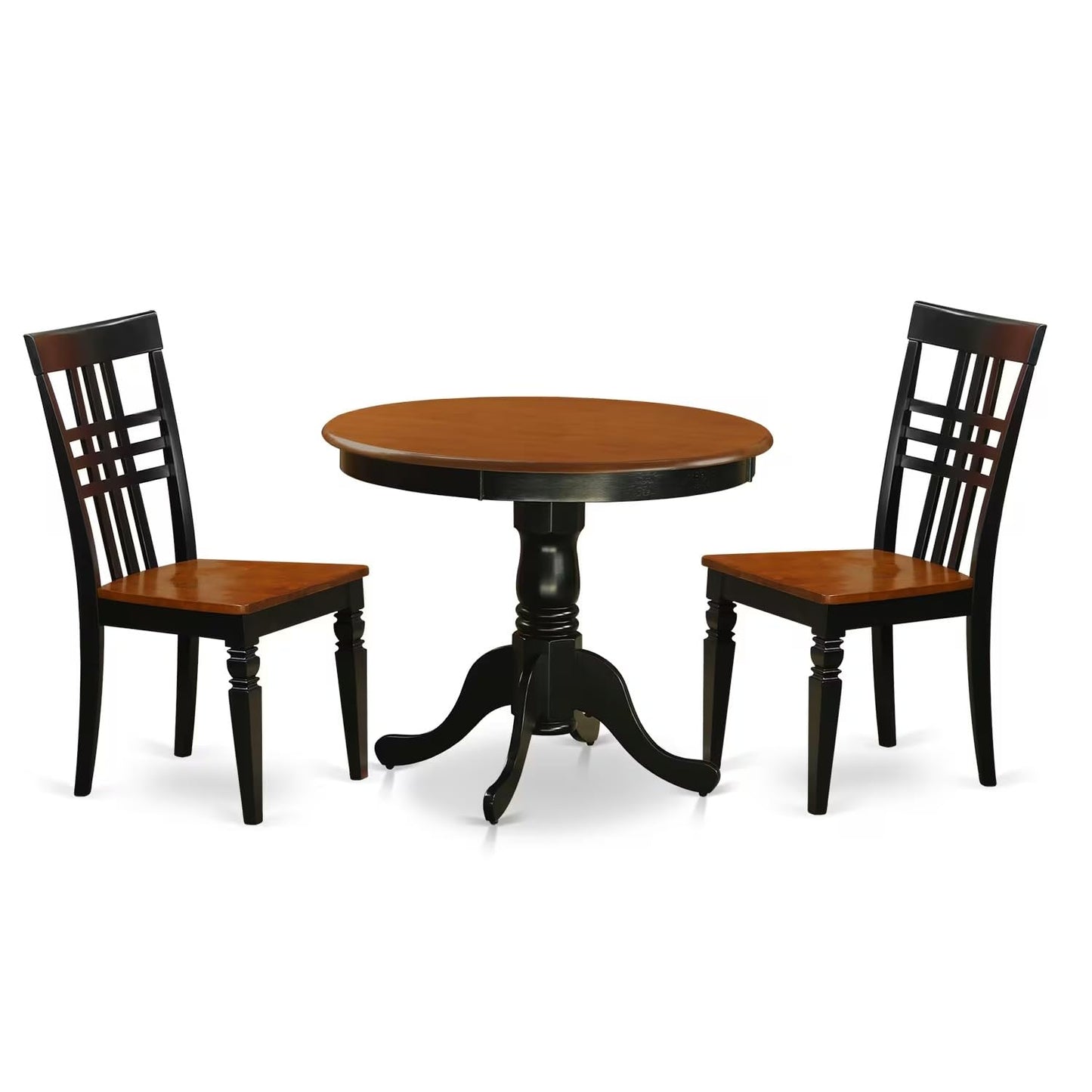 East West Furniture ANLG3-BCH-W 3 Piece Dining Room Table Set Contains a Round Kitchen Table with Pedestal and 2 Dining Chairs, 36x36 Inch, Black & Cherry