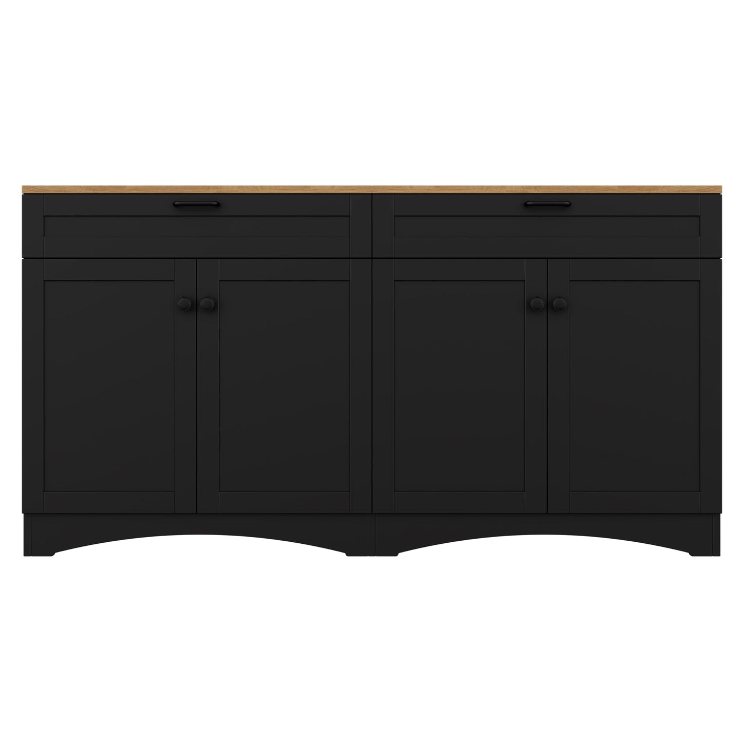 Ball & Cast Farmhouse TV Stand with 2 Drawers for TVs up to 70",Wood Grain Sideboard Buffet Cabinet w/Rustic Handles and Adjustable Shelf,Entertainment Center for Living Room,Bedroom,Black