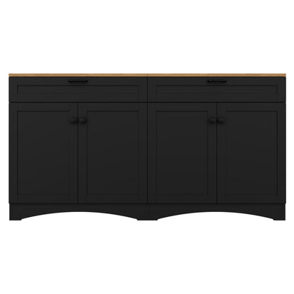 Ball & Cast Farmhouse TV Stand with 2 Drawers for TVs up to 70",Wood Grain Sideboard Buffet Cabinet w/Rustic Handles and Adjustable Shelf,Entertainment Center for Living Room,Bedroom,Black