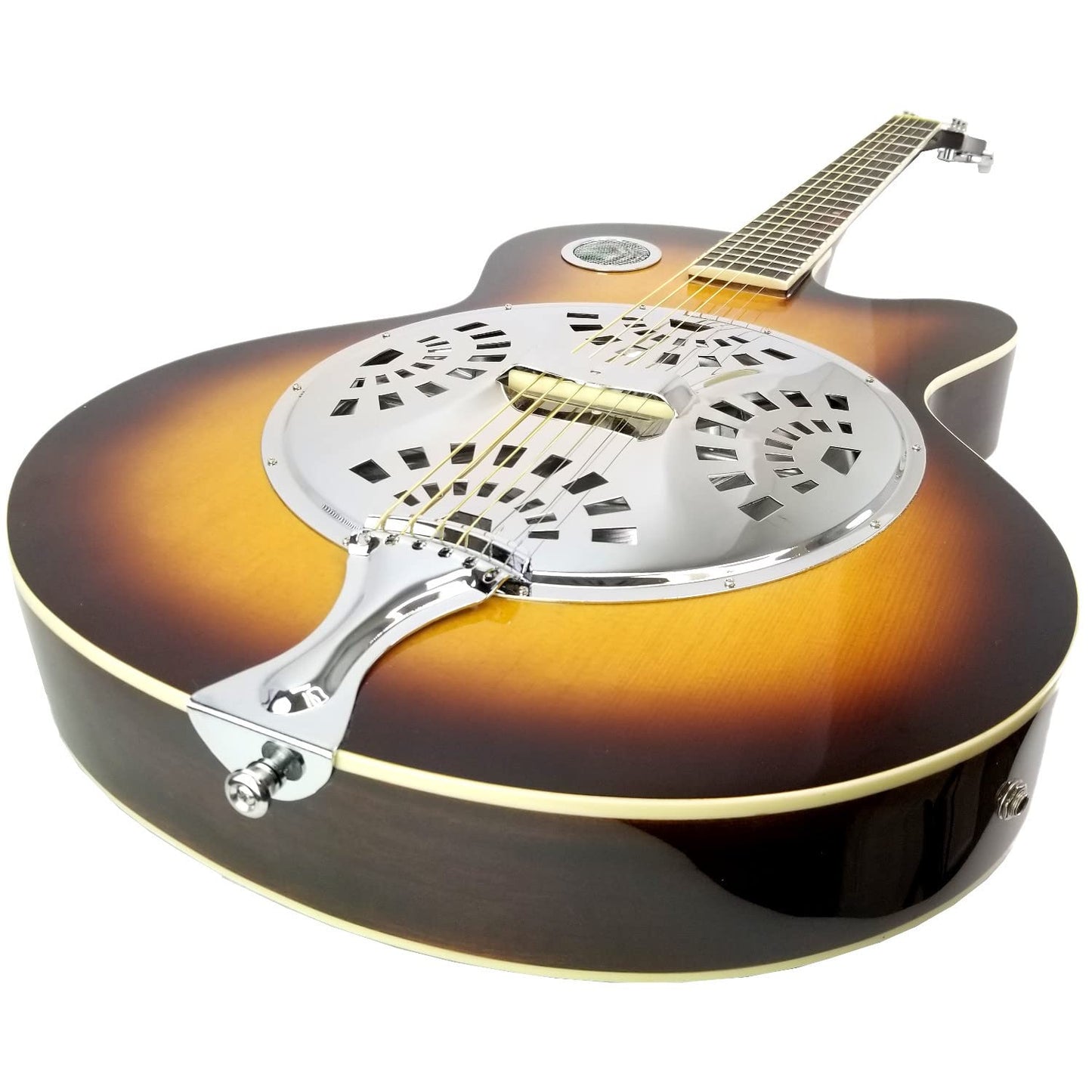 Acoustic Electric Guitar Sunburst Mahogany Traditional Resonator with Built-in Pre Amplifier, Steel Strings