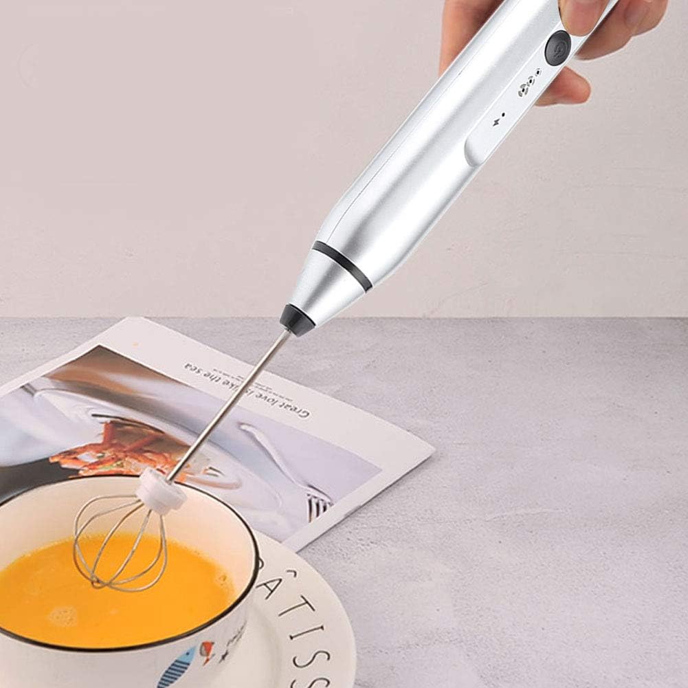 Electric Egg Blender, USB Rechargeable Handheld Egg Beater, Milk Frother for Coffee, Latte, Hot Chocolate (Silver)