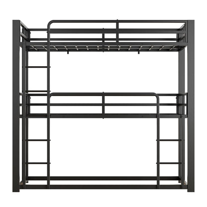 Mixcous Heavy Duty Triple Bunk Bed, Twin Over Twin Over Twin Metal Bunkbeds with Ladder, Family-Friendly for All Ages, Bedroom, No Box Spring Needed, Easy Assembly, Black