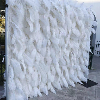 UYCVT Flower Wall Panels White Ostrich Feather Artificial Blooms Flower Wall Panel Silk Floral Faux Ostrich Feather Wall Backdrop Decor for Wedding Party Event Brida