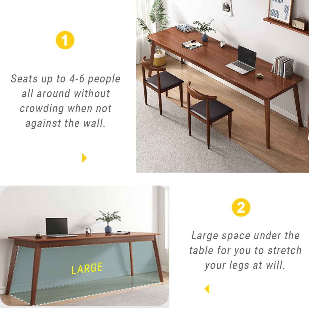 NELYE Mid-Century Long Desk Table - 63" Simple Modern Extra Long 2-Person Wood Computer Workstation for Home Office Work in Walnut, 63" W x 24" D