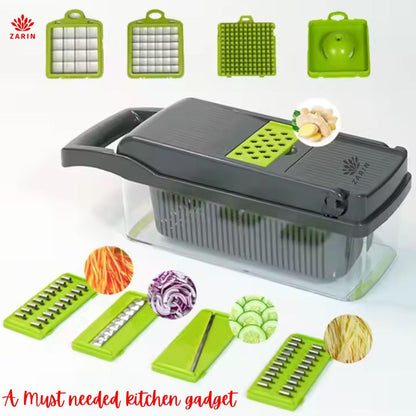ZARIN 16‑in‑1 Vegetable Chopper & Slicer – Multi-Function Kitchen Gadget for Onions, Fruits & Vegetables – Mandoline Slicer with Interchangeable Blades for Easy Meal Prep