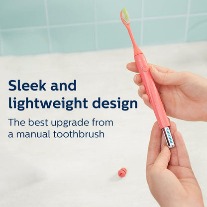 Philips One Electric Toothbrush by Sonicare HY1100/51 - Micro Vibrations, Soft bristles That Gently Polish and whiten teeths, 3 Month Battery Life, 2 Minute Timer and Quadpacer Red