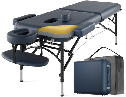 DOVANS Professional Massage Table Portable 2 Fold Premium Memory Foam Aluminium Leg Hold Up to 1100LBS 8 Heights Adjustable with Carrying Bag Blue