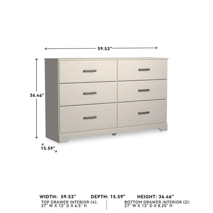 Signature Design by Ashley Stelsie Modern Scandinavian 6 Drawer Dresser, Whitewash