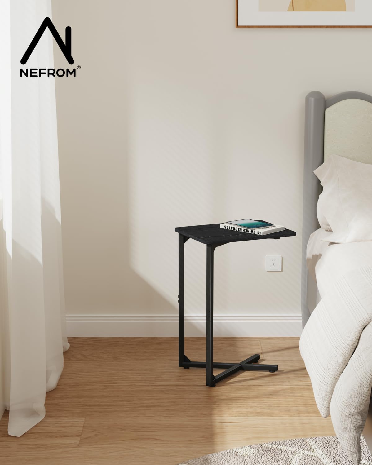 NEFROM Set 2, ET-X-BK2 C-Shaped End Tables, Sofa TV Trays of Small Couch Side Table for Living Room, Bedroom, Bedside
