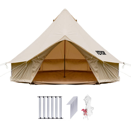 Happybuy Canvas Bell Tent, 4 Seasons Breathable 100% Cotton Canvas Yurt Tent - w/Stove Jack, 13.1ft / 4m Luxury Glamping Tent Waterproof Canvas Tents for Family Camping Outdoor Hunting Party
