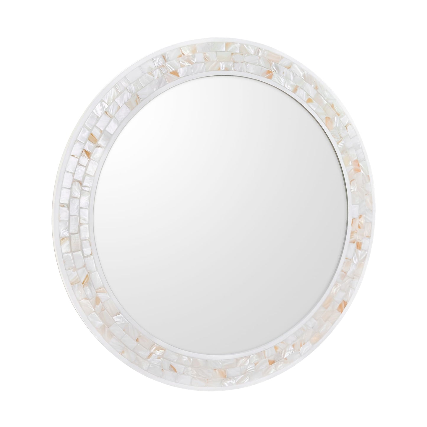 DUQIMO Mosaic Mirrors for Wall 30 Inch, Natural Mother of Pearl Inlay White Framed Round Mirror for Bathroom, Bedroom or Entryway