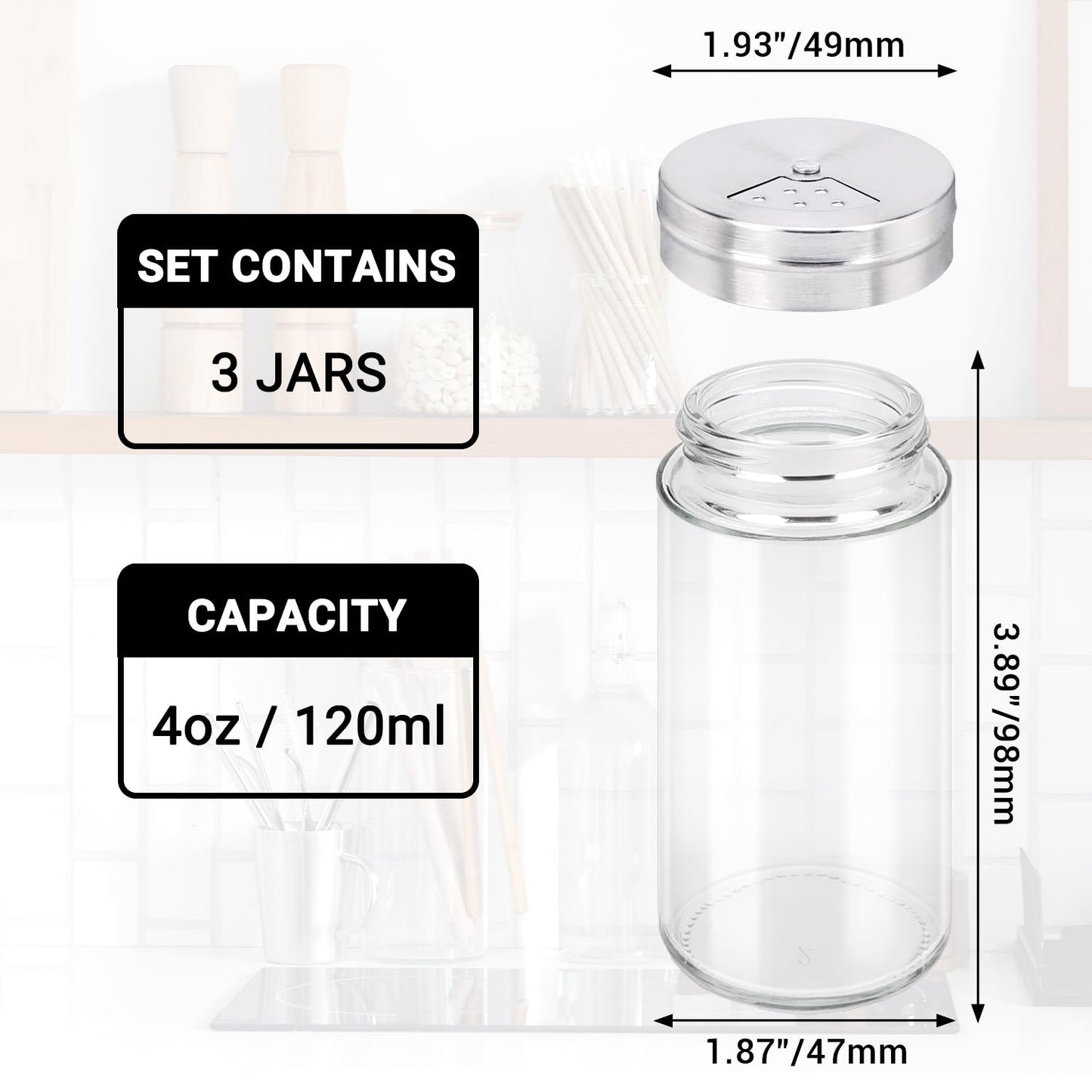 Segarty Spice Jars, 6 Pack 3 oz Spice Bottles with Shaker Lids, Glass Empty Storage Containers with Adjustable Stainless Steel Flow Top for Your Regularly Used Spices