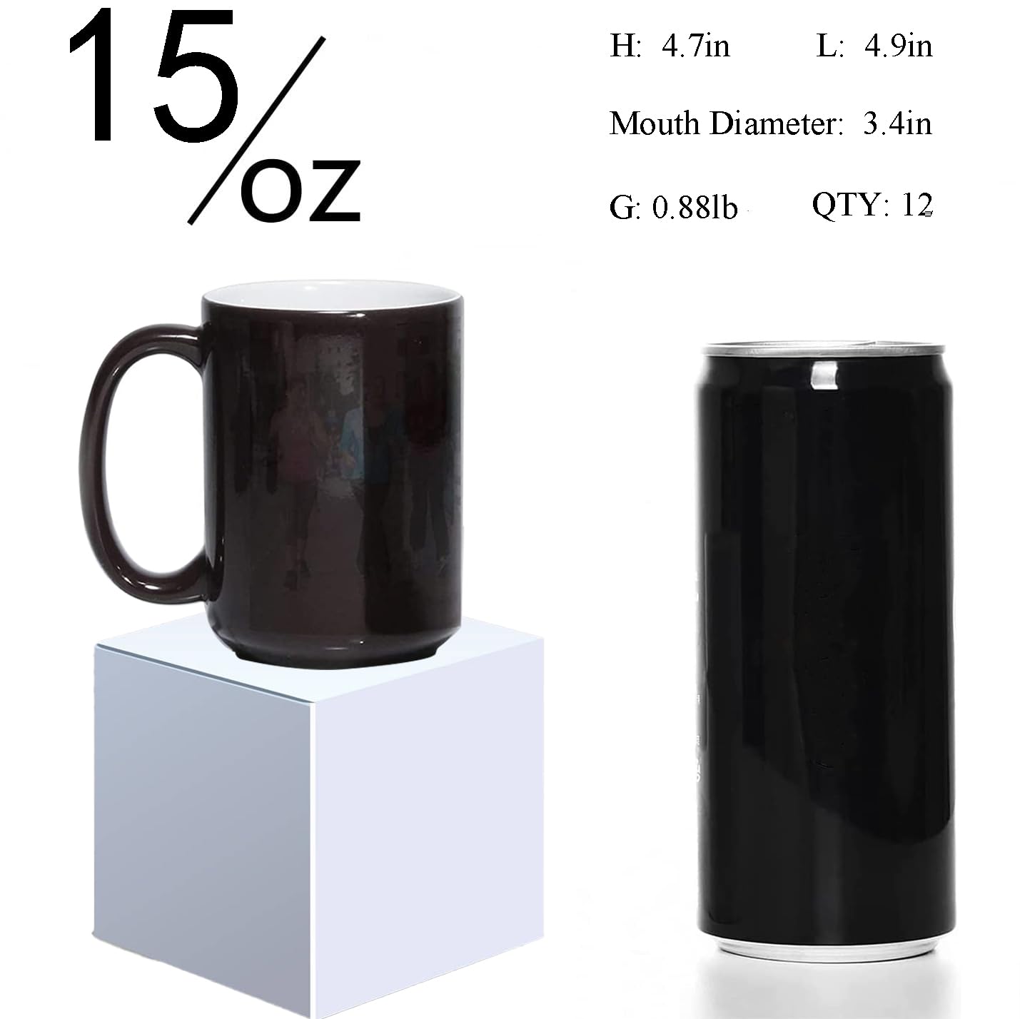 ABBSH Color Changing Mugs, Sublimation Mugs Black Color Changing Coffee Mugs Heat Sensitive Coffee Mugs Tazas Magicas Para Sublimacion 15 OZ With Box Set of 12
