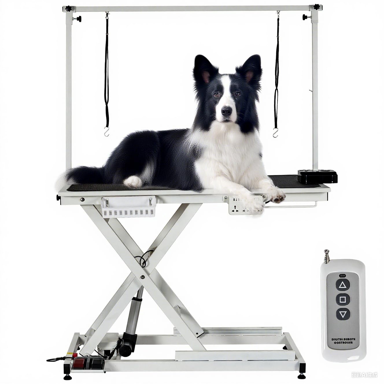 GarveeTech 50" Dog Grooming Table, Electric Hydraulic Grooming Table for Large Dogs or Small Dogs, Aluminium Overhead Arm, Anti Slip Tabletop, 6 USB Ports, Home & Salon Use, Max Capacity 330Lb, White