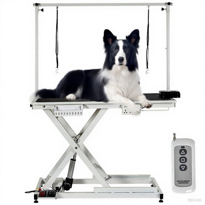 GarveeTech 50" Dog Grooming Table, Electric Hydraulic Grooming Table for Large Dogs or Small Dogs, Aluminium Overhead Arm, Anti Slip Tabletop, 6 USB Ports, Home & Salon Use, Max Capacity 330Lb, White