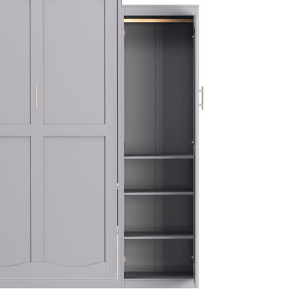 Ball & Cast Full Size Murphy Bed,Wood Foldable Wall Bed with 2 Sides Wardrobe and Storage Shelf, Hidden Cabinet Bed Frame for Bedroom,Guest Room,Space Saving,No Box Spring Needed,Gray