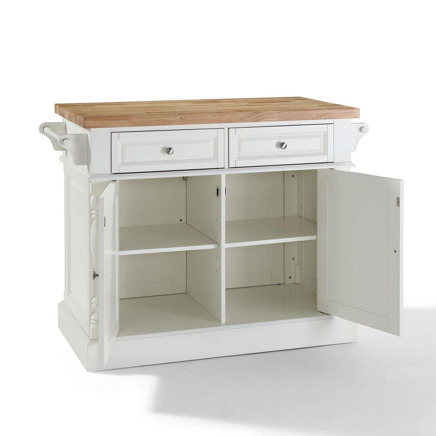 HomeStock Butcher Block Kitchen Island with Storage - Natural Wood Top, Portable Cart