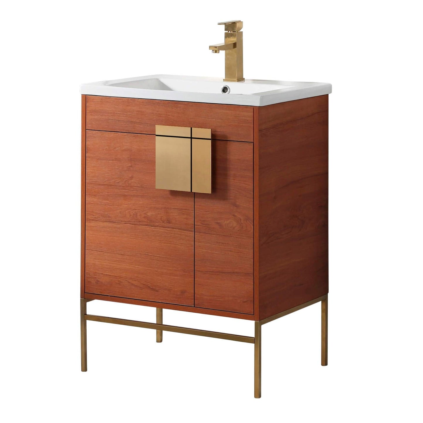 Fine Fixtures 24 Inch Bathroom Vanity with Sink, Vitreous China Walnut Sink, Satin Brass Hardware, Elegant Bathroom Vanities for Modern Homes, Easy Installation