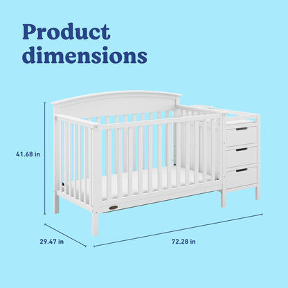 Graco Benton 4-in-1 Convertible Crib and Changer – GREENGUARD Gold Certified, Crib & Changing-Table Combo, Water-Resistant Changing Pad, Converts to Toddler Bed, Daybed and Full-Size Bed (White)